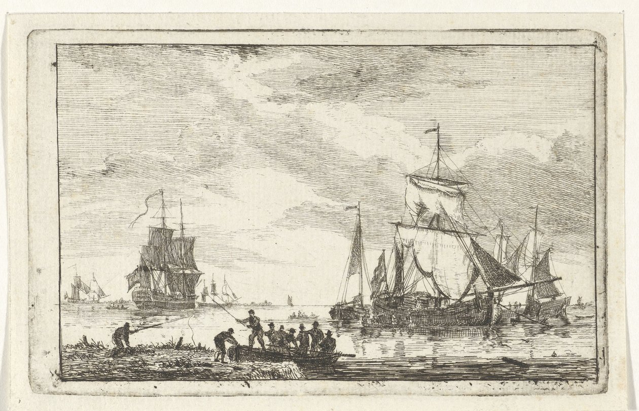 Vista al río con pescadores. de Hendrik Kobell