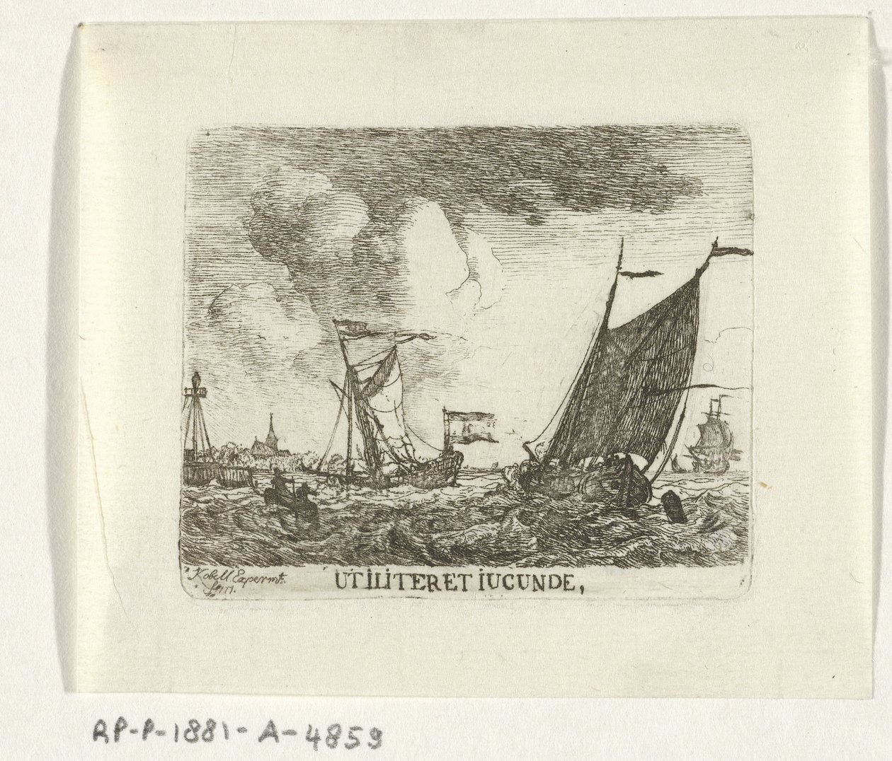 Schepen op woelig agua Útil y agradablemente (título en el objeto) de Hendrik Kobell