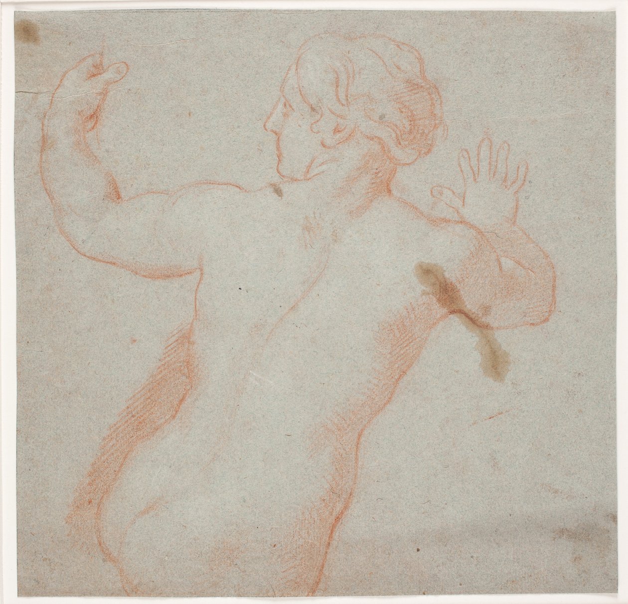 Mujer desnuda con los brazos extendidos, vista desde la espalda. (Una ninfa huyendo) de Hendrik Krock