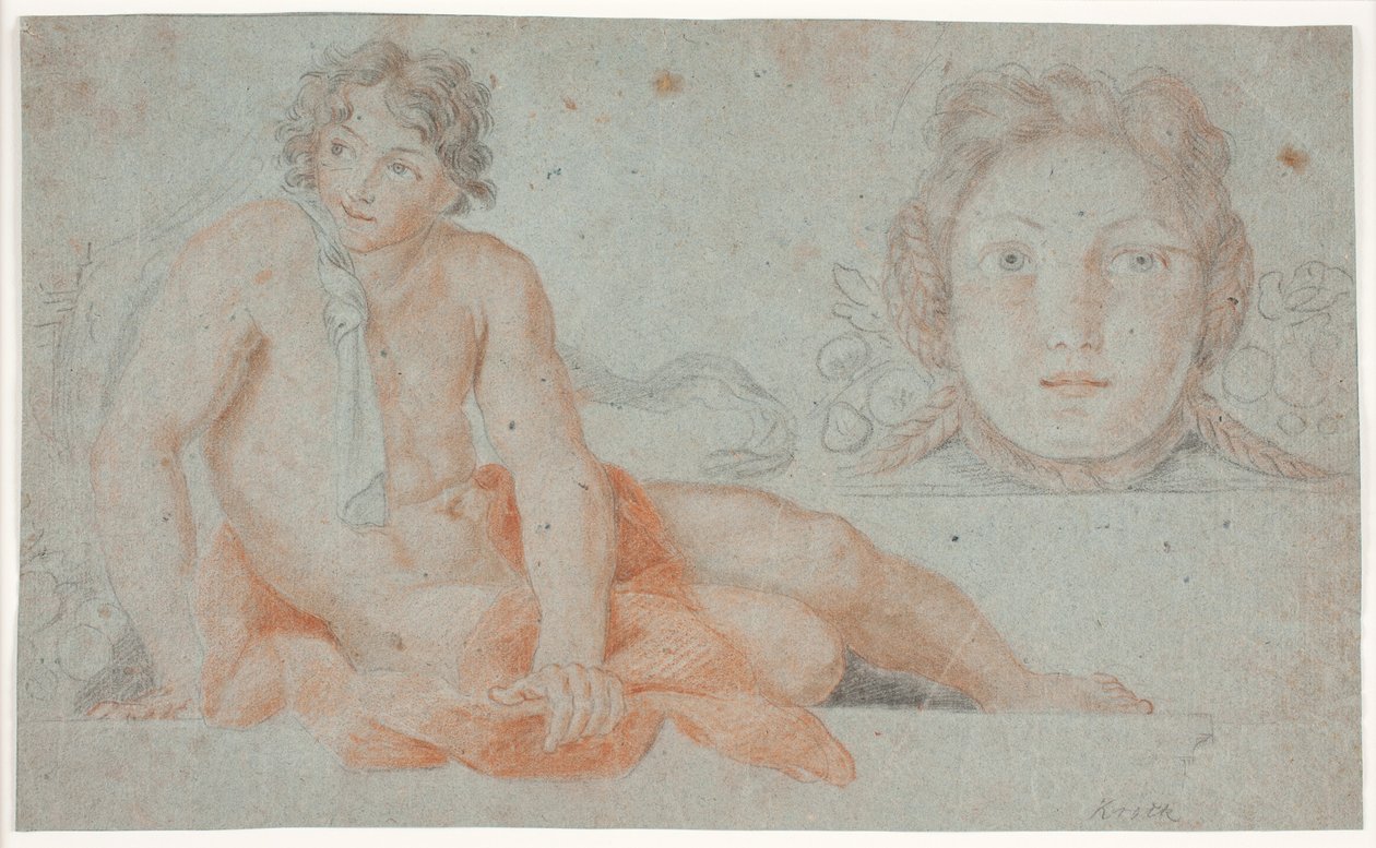 Joven desnudo y cabeza decorativa femenina de Hendrik Krock