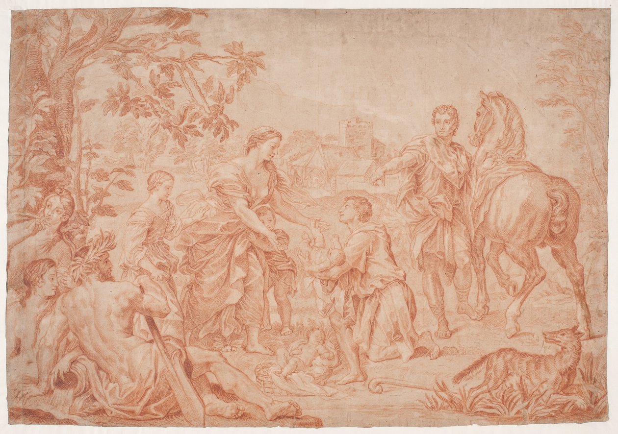 Rómulo y Remo. (Livius I, 4). Estudio después de la pintura de Carlo Maratti en Sanssouci, Potsdam (realizado en 1692 para Niccolo Maria Pallavicini) de Hendrik Krock