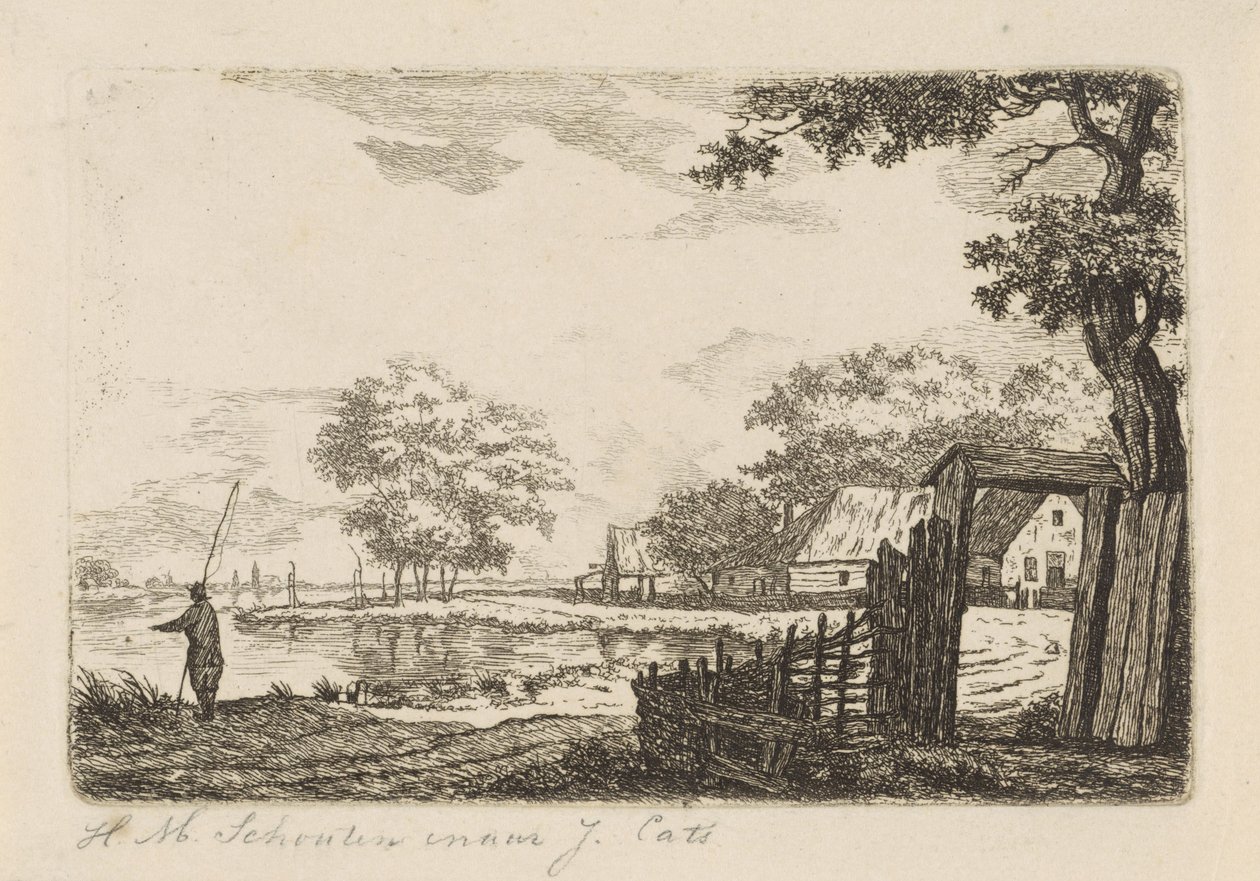 paisaje con pescador de Hendrik Marcus Schouten