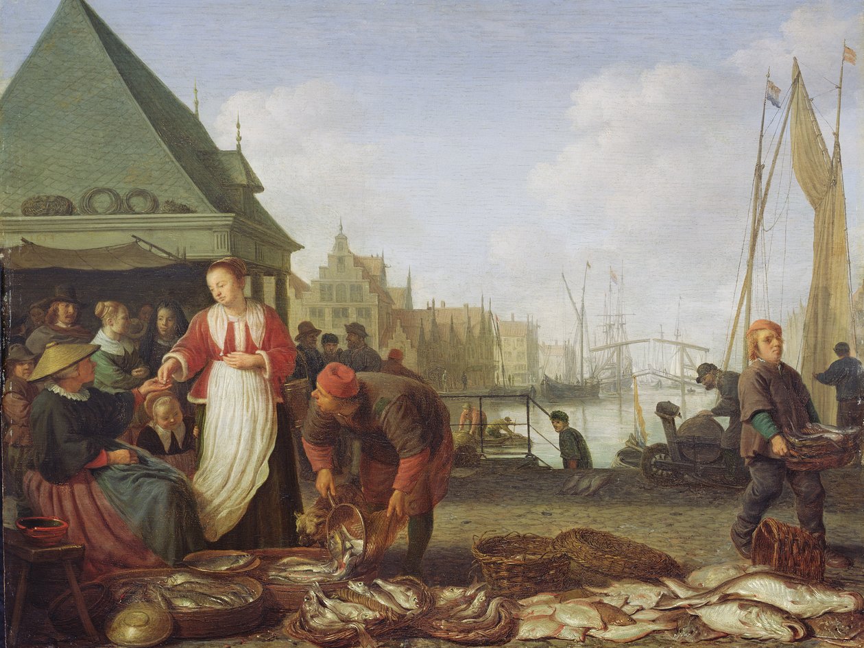 El mercado de pescado de Róterdam de Hendrik Martensz Sorgh
