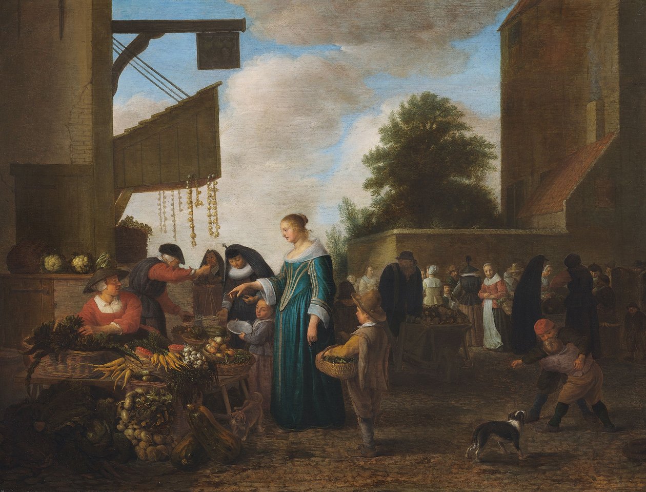 Mercado de verduras, c.1660 (óleo sobre madera de roble) de Hendrik Martensz Sorgh