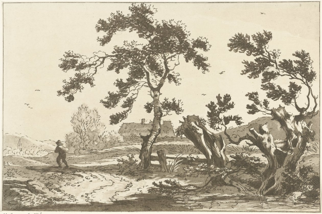 Bomen langs een weg Doce diseños calculados para el uso de quienes están aprendiendo a dibujar paisajes (título de la serie) de Hendrik Meijer