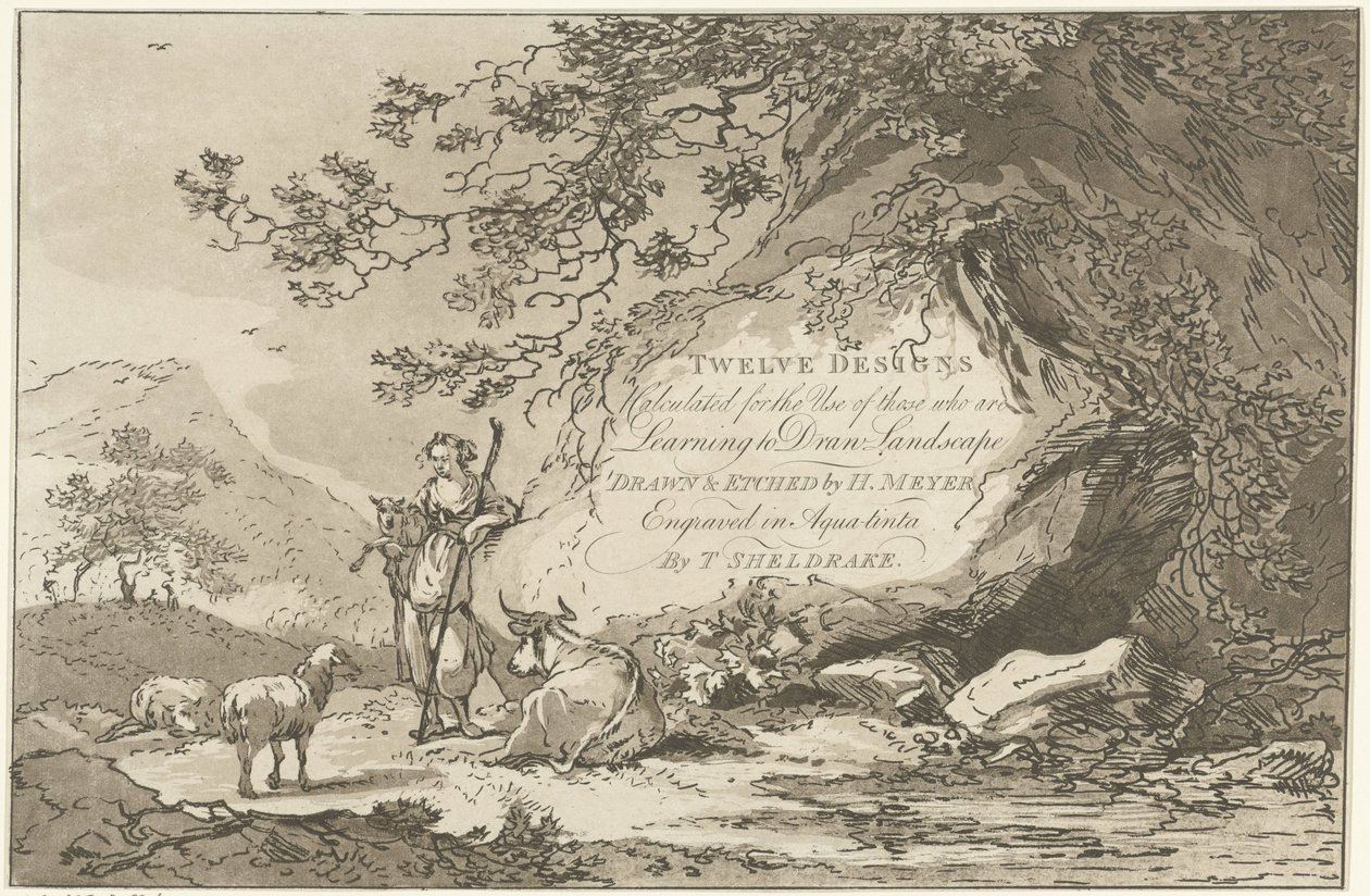Herderin en un paisaje Doce diseños calculados para el uso de quienes están aprendiendo a dibujar paisajes (título de la serie sobre el objeto) de Hendrik Meijer