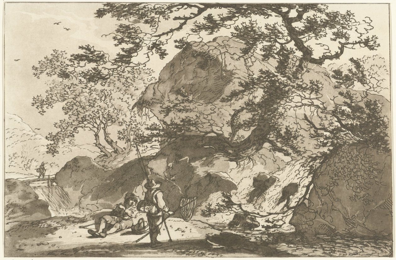 Landschap conoció a een visser en een rustende man Doce diseños calculados para el uso de quienes están aprendiendo a dibujar paisajes (título de la serie) de Hendrik Meijer