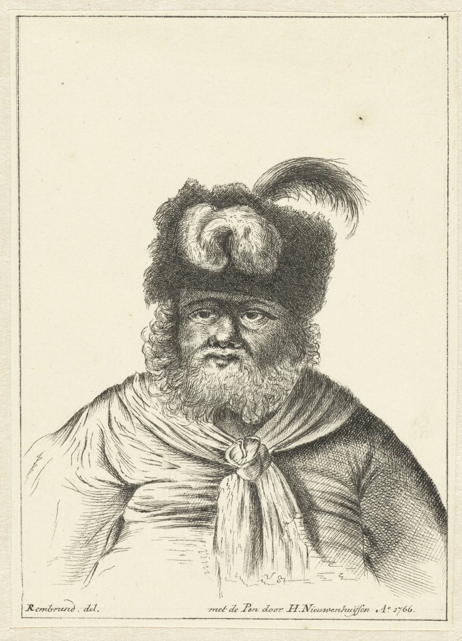 Hombre sentado con gorro de piel de Hendrik Nieuwenhuysen