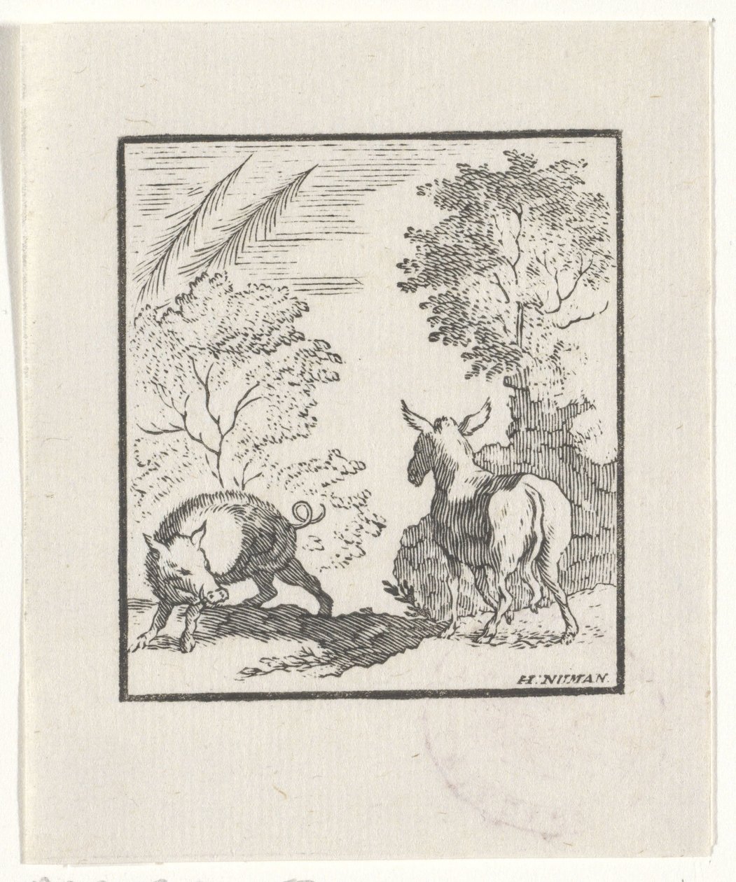 Representación de una historia de las fábulas de Esopo. de Hendrik Numan