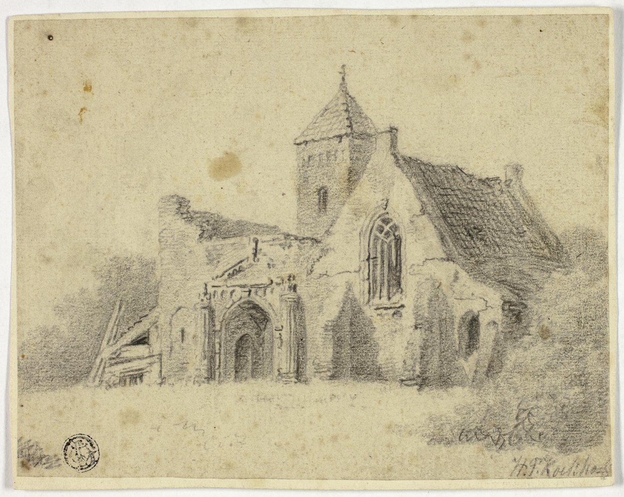 Iglesia de campo en ruinas de Hendrik Pieter Koekkoek