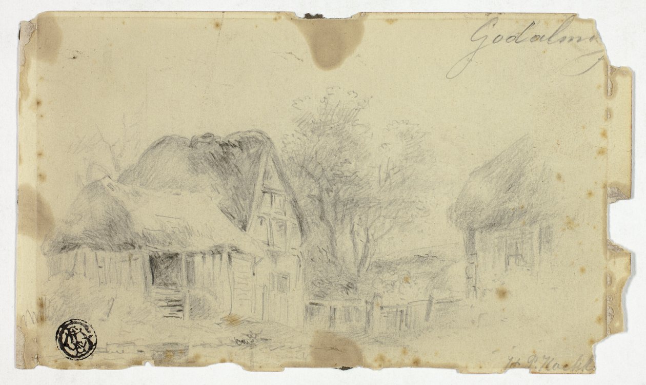 Casa con techo de paja de Hendrik Pieter Koekkoek