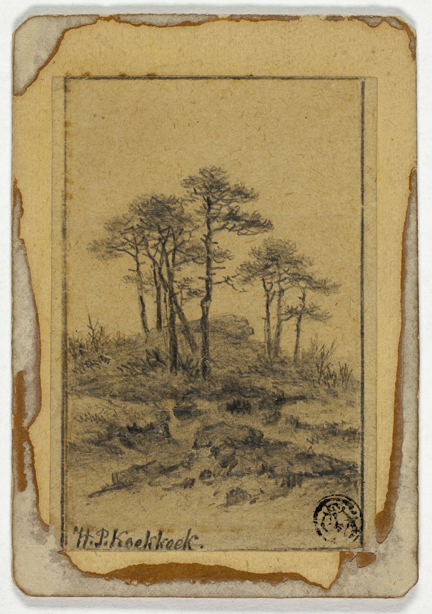 Árboles en colina rocosa de Hendrik Pieter Koekkoek