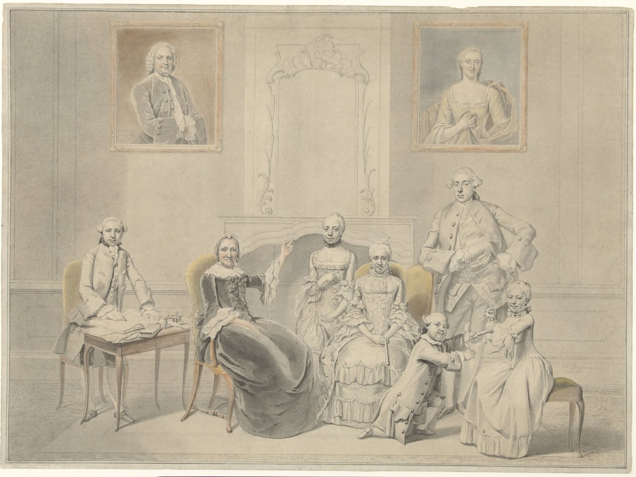 Los hijos de Pieter Cornelis Hasselaer y Clara Wendela Sautijn, cuyos retratos cuelgan en la pared, con su abuela Wendela Eleonora Reael de Hendrik Pothoven