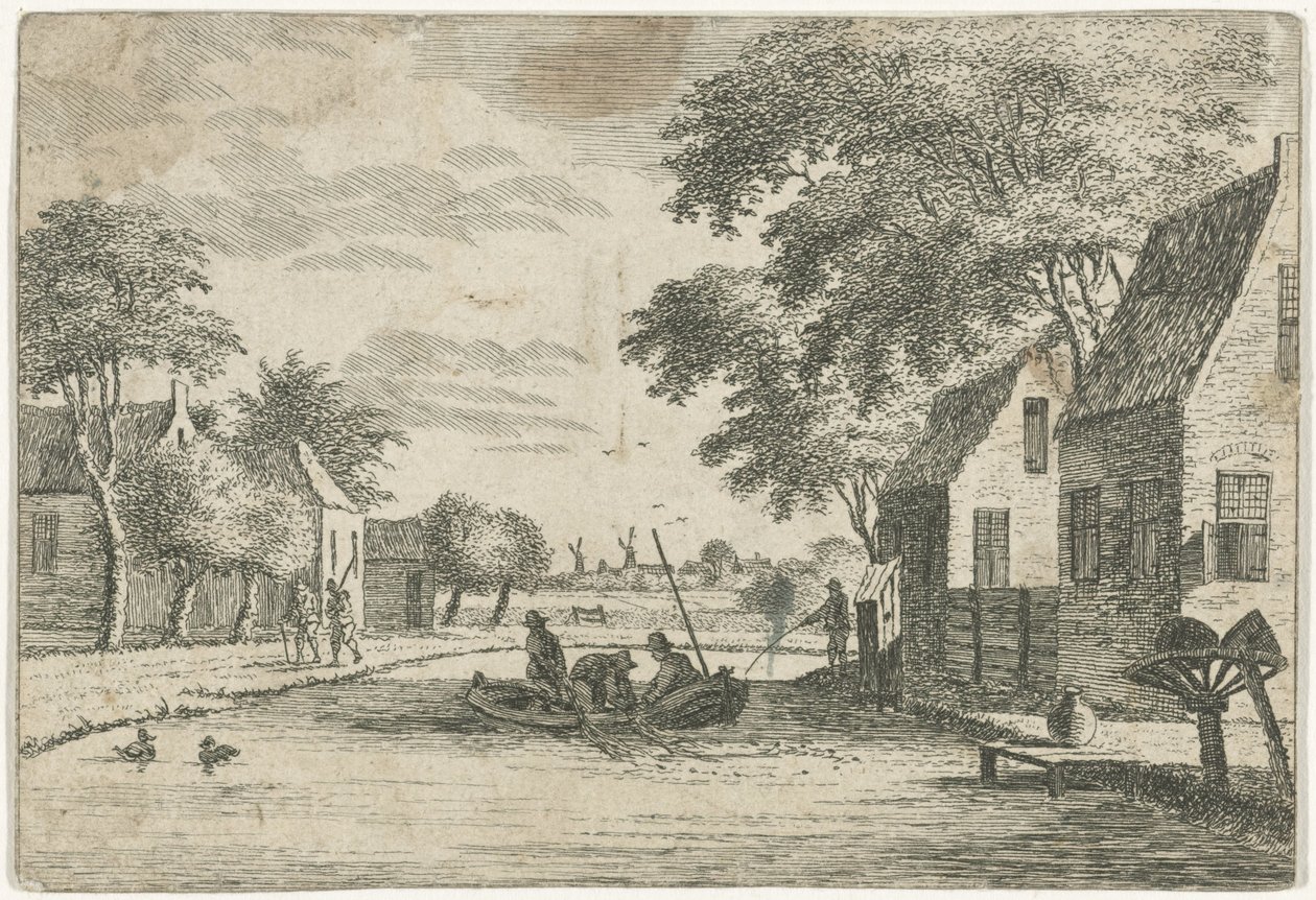 Vista del pueblo con pescadores de Hendrik Roosing