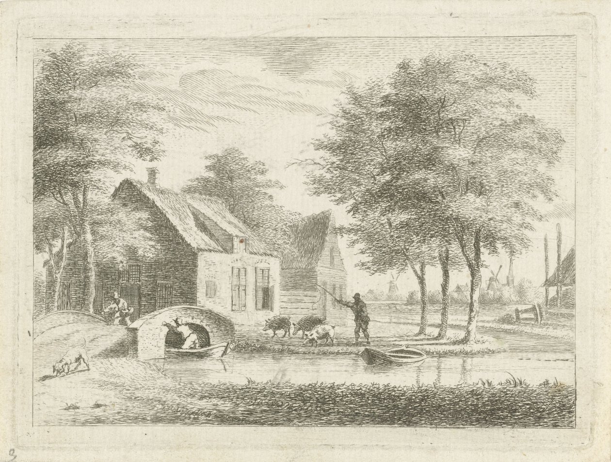 Paisaje con un puente de piedra. de Hendrik Roosing