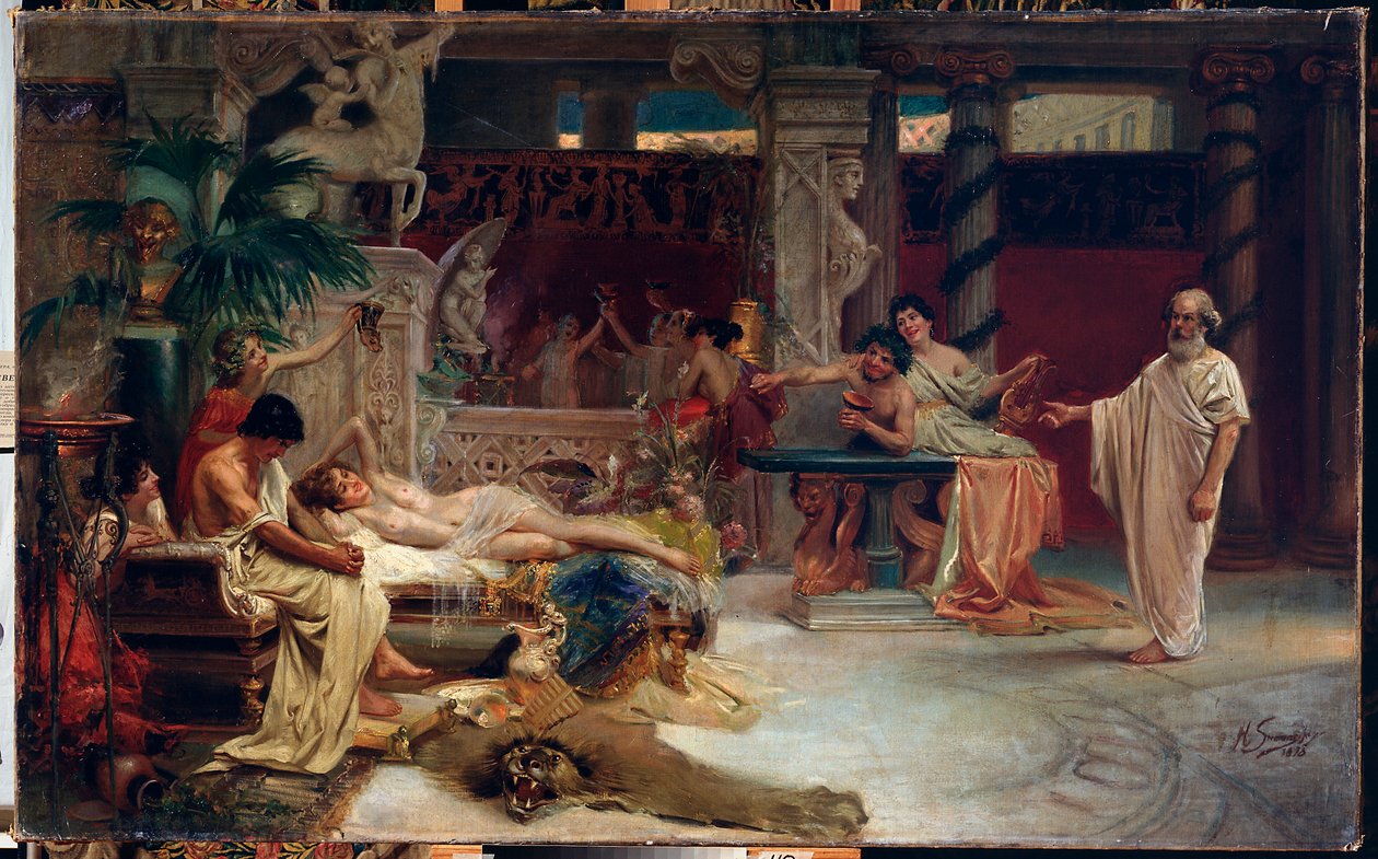 Sócrates buscando a Alcibíades en casa de Hetaera de Henryk Siemiradzki