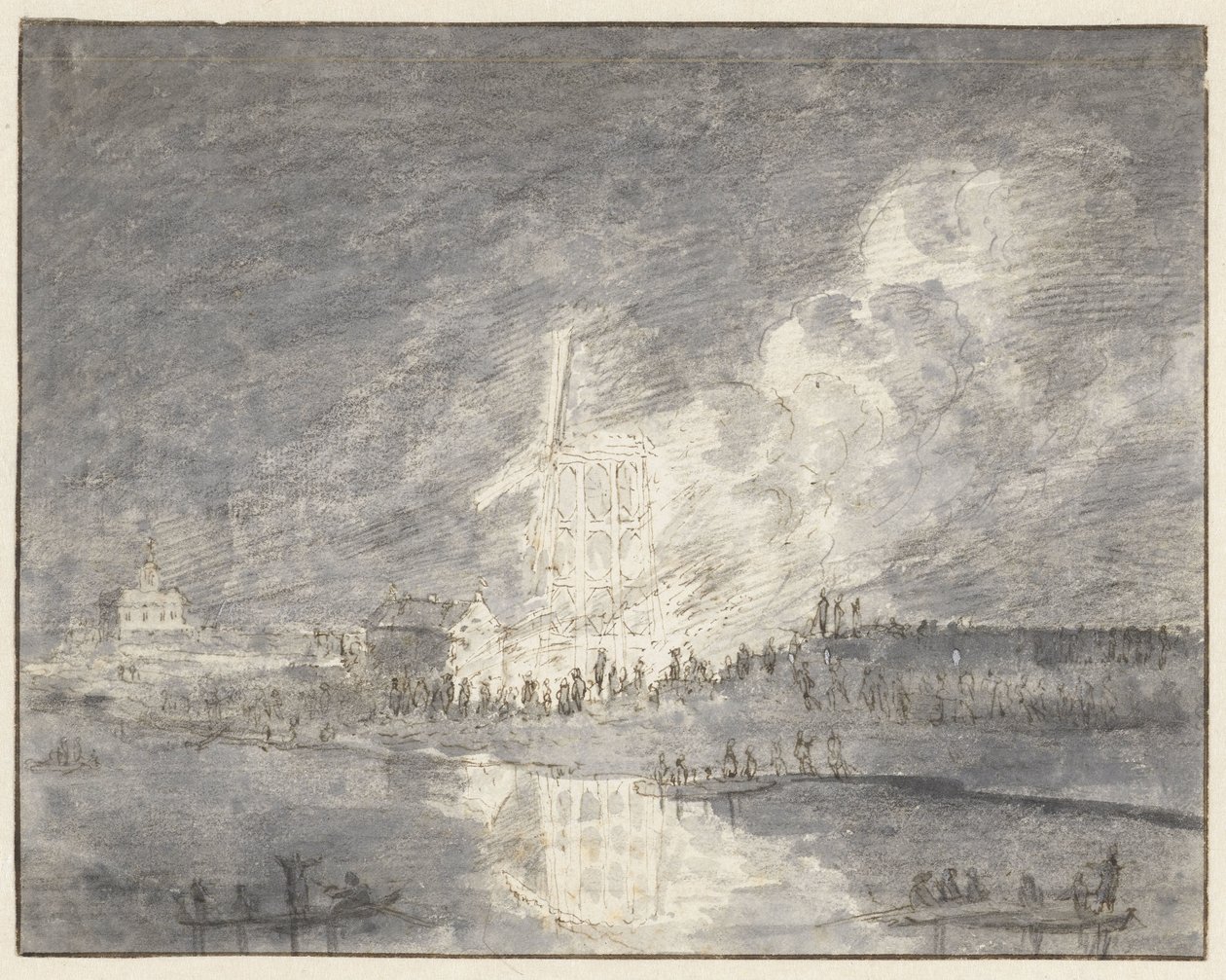 Incendio en un molino en el Muiderdijk, c. 1710 de Hendrik Spilman