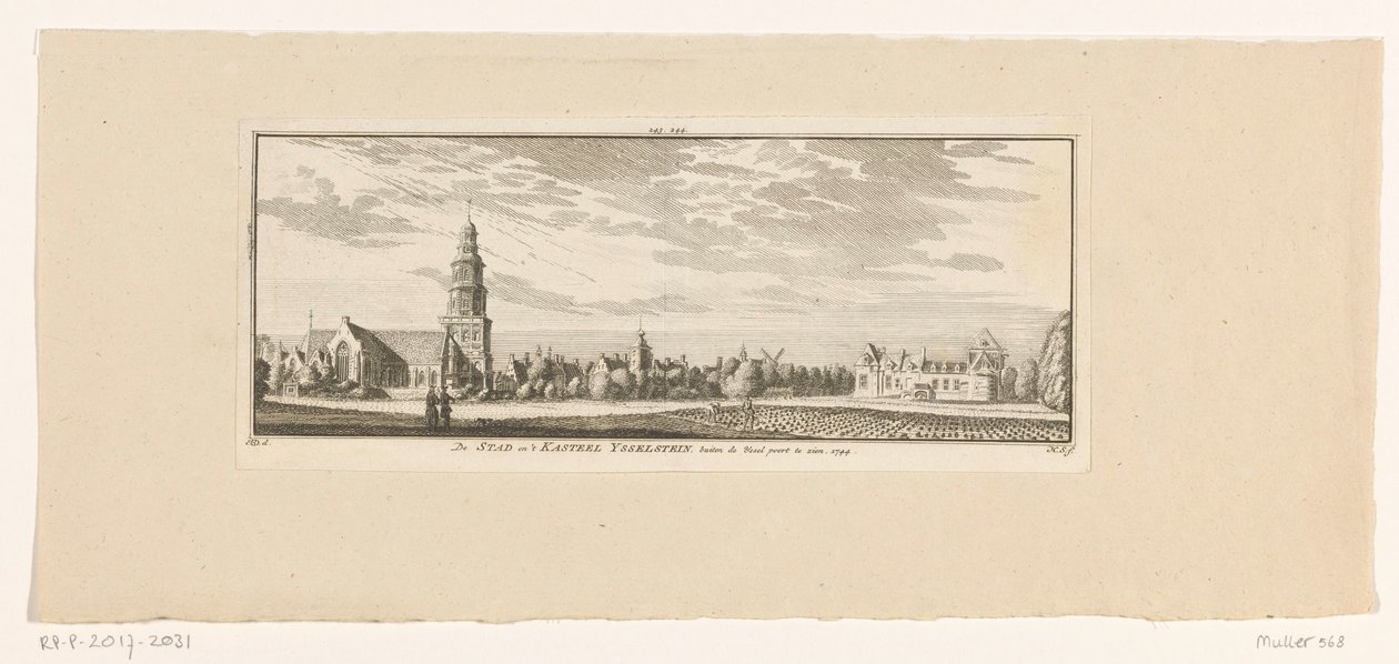 Vista de IJsselstein, 1774 La ciudad y el castillo de Ysselstein, vistos fuera de la puerta de Yssel. 1744 (título sobre el objeto) de Hendrik Spilman
