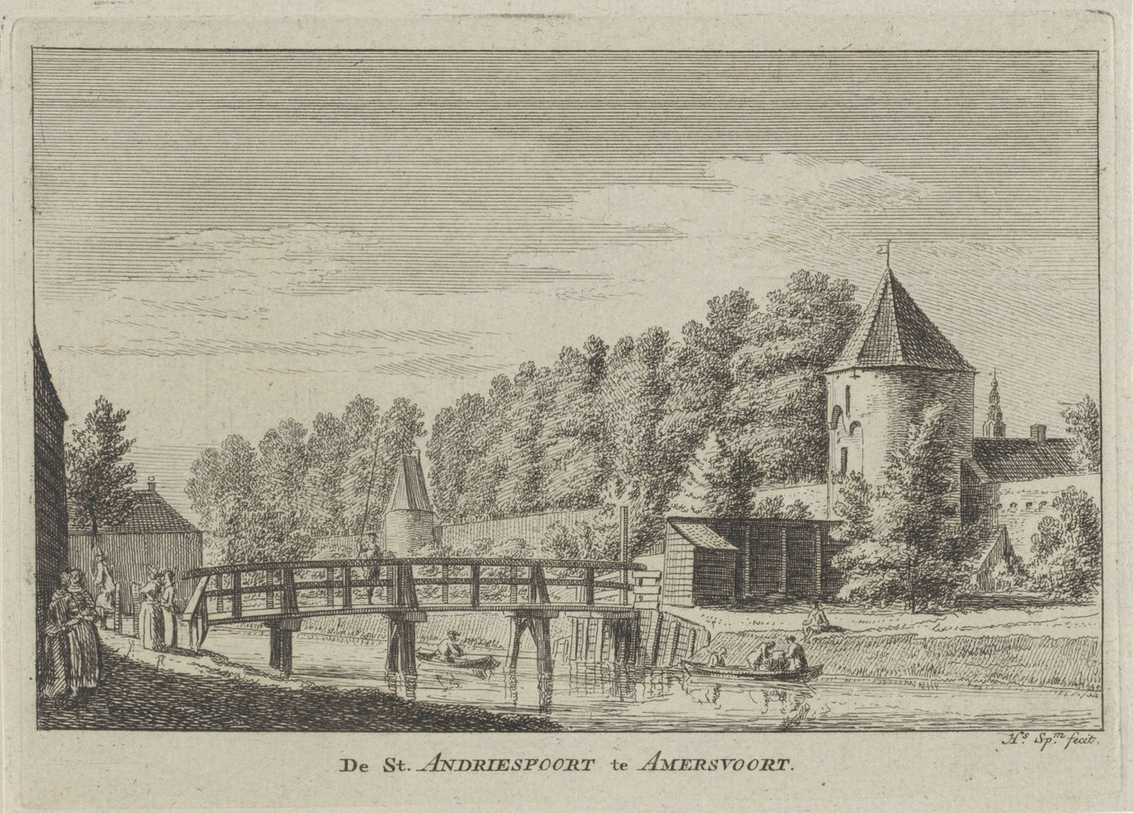 Vista de Sint Andriespoort en Amersfoort St. Andriespoort en Amersvoort (título sobre el objeto) de Hendrik Spilman