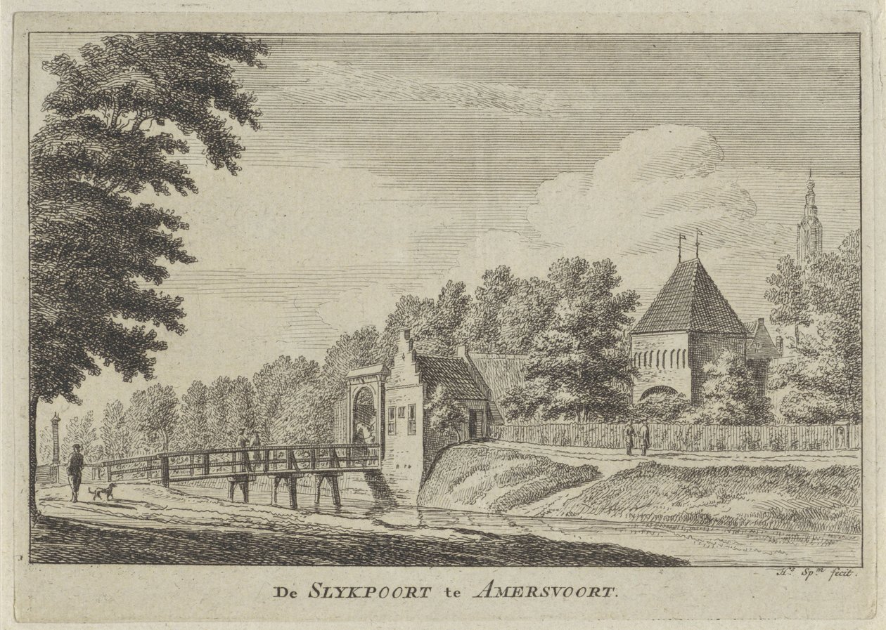 Vista de Slijkpoort en Amersfoort El Slijkpoort en Amersfoort (título sobre el objeto) de Hendrik Spilman