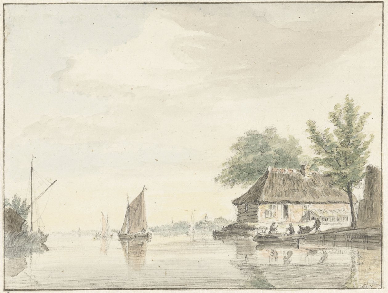 Paisaje fluvial con veleros. de Hendrik Spilman