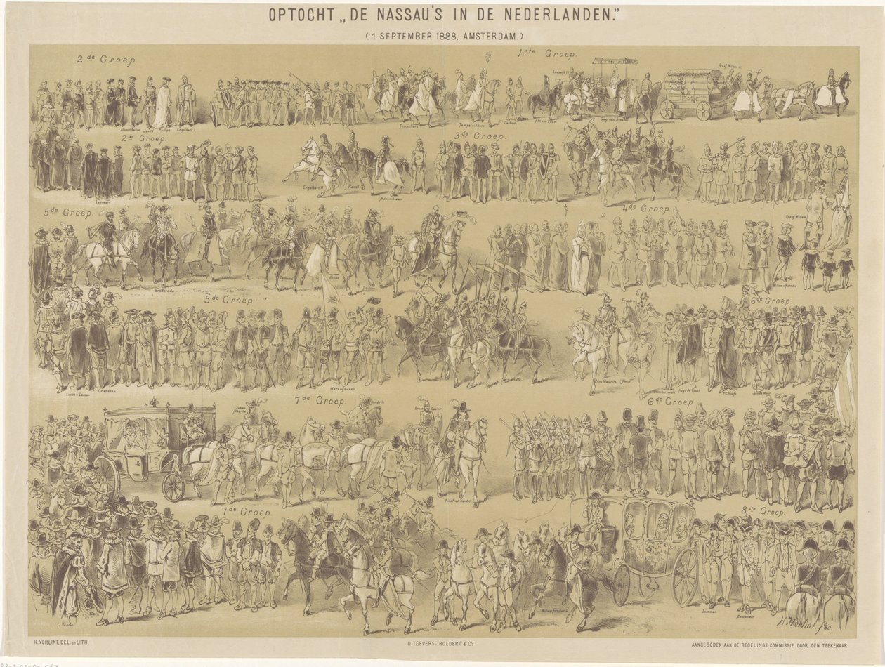 Procesión Los Nassau en los Países Bajos. ( 1 de septiembre de 1888, Amsterdam.) (título en el objeto) de Hendrik Verlint