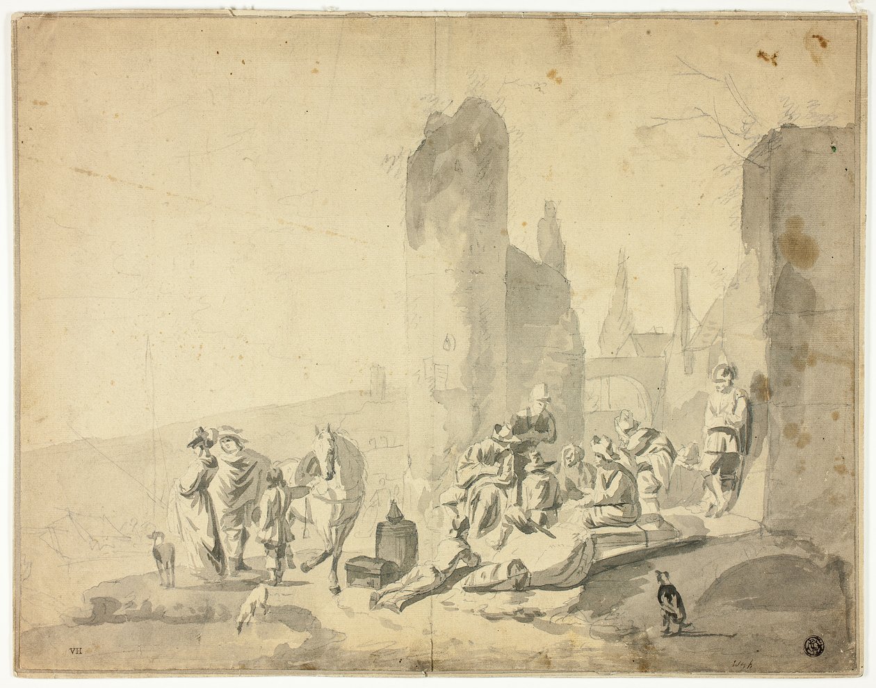 Escena portuaria con varias figuras de Hendrik Verschuring