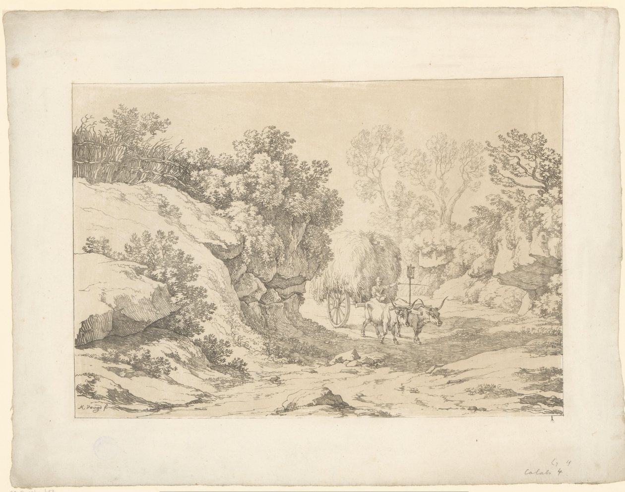 Carro de heno en el camino Tentamina Lithographica (título de la serie) Paisajes italianos (título de la serie) de Hendrik Voogd