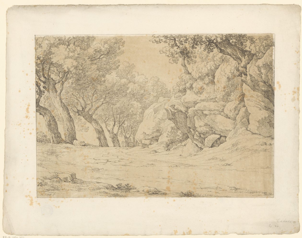 Avenida con rocas cubiertas de maleza Tentamina Lithographica (título de la serie) Paisajes italianos (título de la serie) de Hendrik Voogd