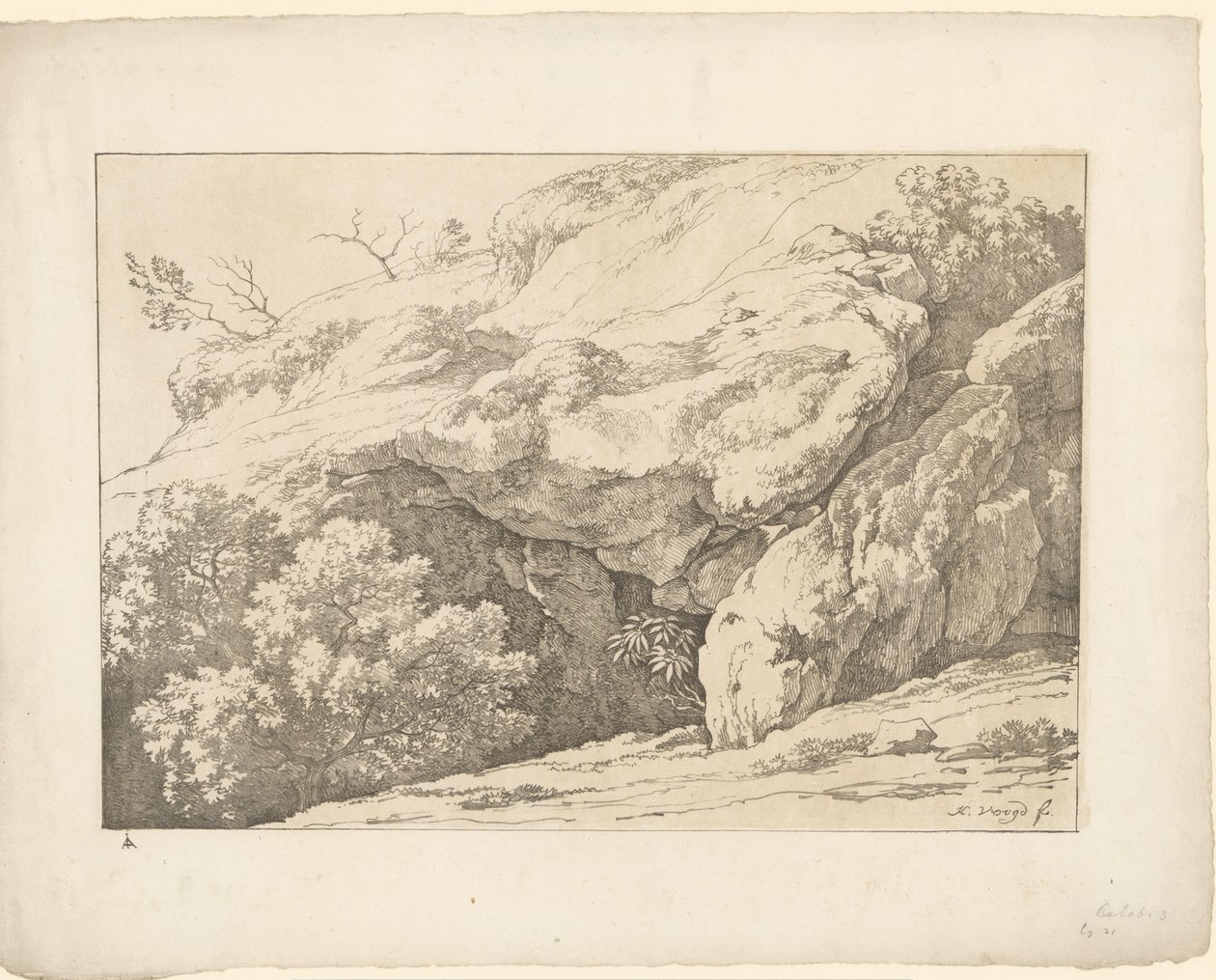 rocas con arbustos Tentamina Lithographica (título de la serie) Paisajes italianos (título de la serie) de Hendrik Voogd