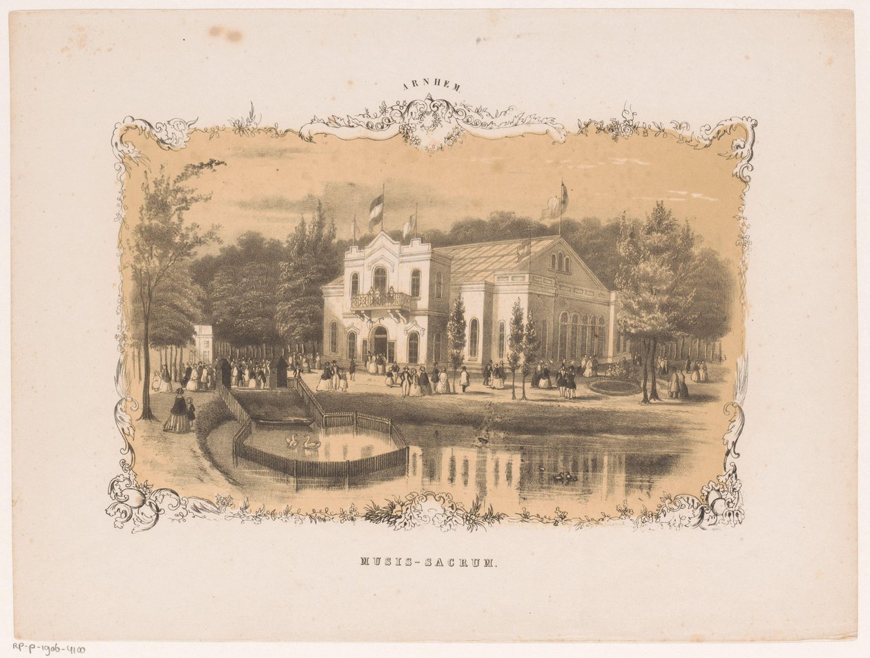 Vista de la sala de conciertos de Arnhem
Musis-sacrum (título en el objeto)
Arnhem (título de la serie en el objeto) de Hendrik Wilhelmus Last (attributed to)
