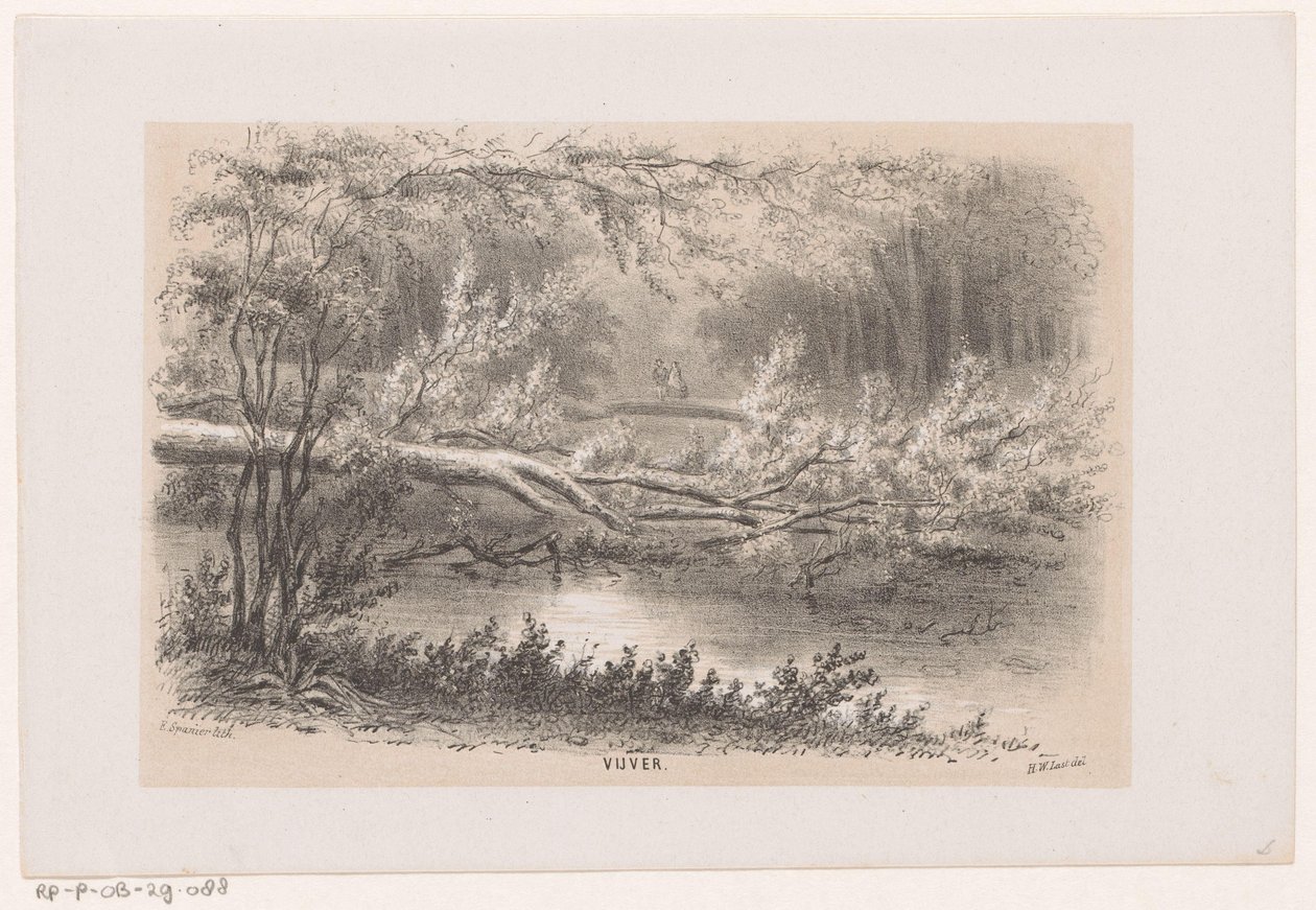 Árbol volado, tras la tormenta del 28 de mayo de 1860 Estanque (título sobre el objeto) Álbum de diez bocetos litografiados, que representan a Tooneelen de la Destrucción, Agitado por la tormenta del 28 de mayo de 1860 en el 