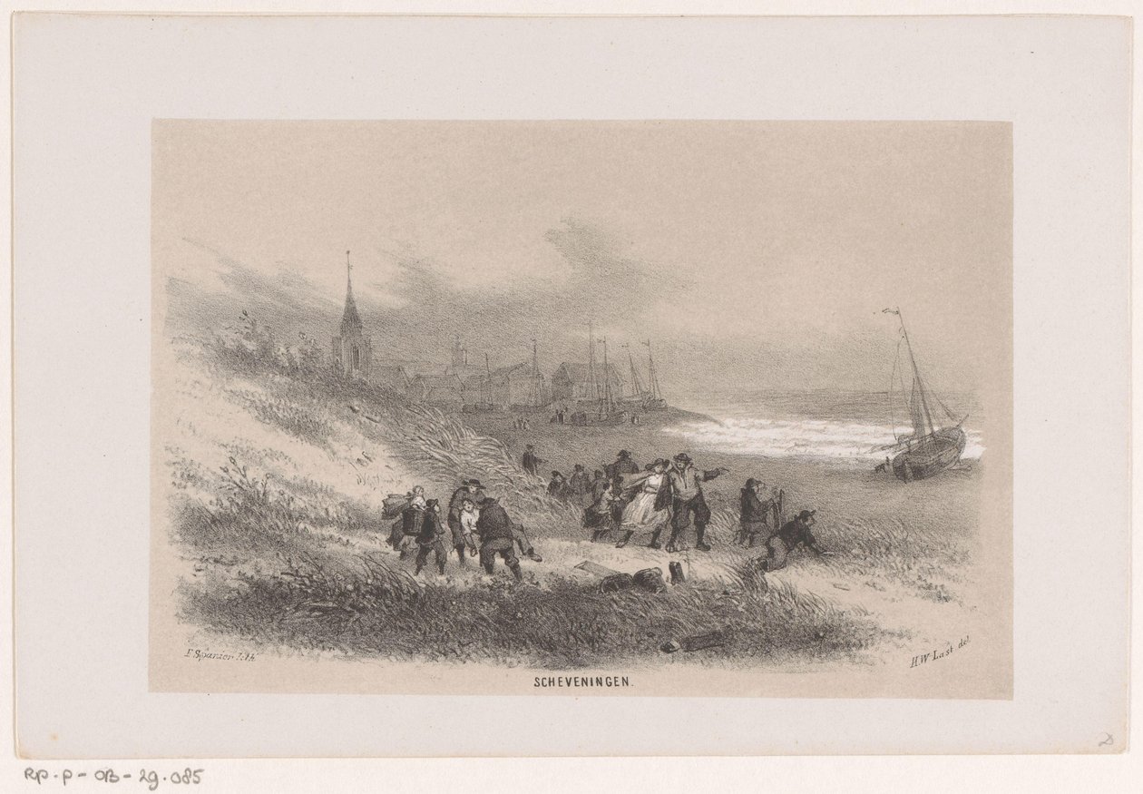 Scheveningen durante la tormenta del 28 de mayo de 1860 Scheveningen (título sobre el objeto) Álbum de diez bocetos litografiados, que representan a Tooneelen de la destrucción, agitados por la tormenta del 28 de mayo de 1860 en el 