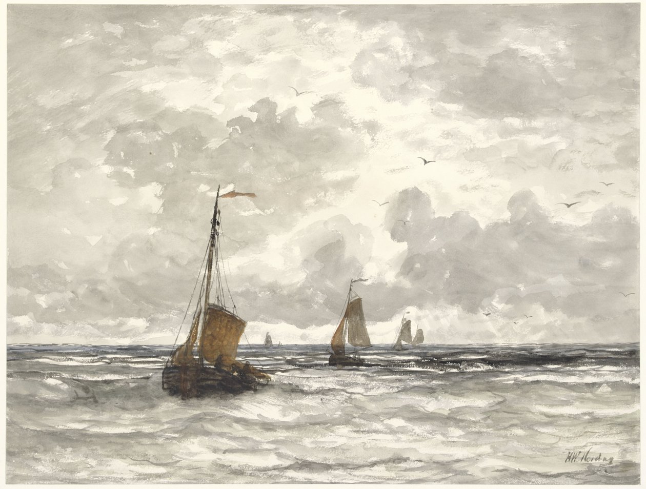 Barcos de pesca en las rompientes de Hendrik Willem Mesdag