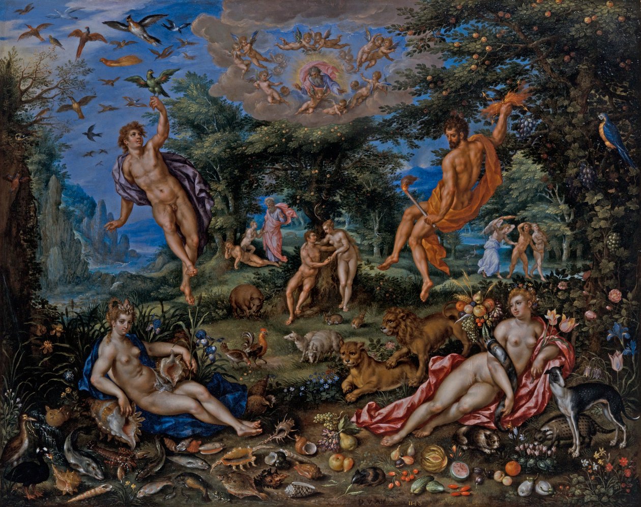 Los cuatro elementos, con escenas de Gensis Beyond de Hendrik de & Alsloot Denis van (c.1573 1625/26) Clerck