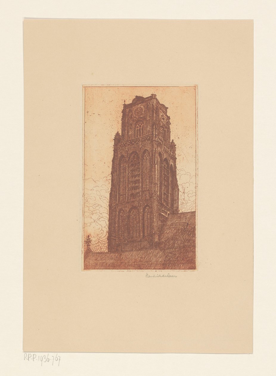 Estudio de la torre de una iglesia de Hendrik de Boer (signed by artist)