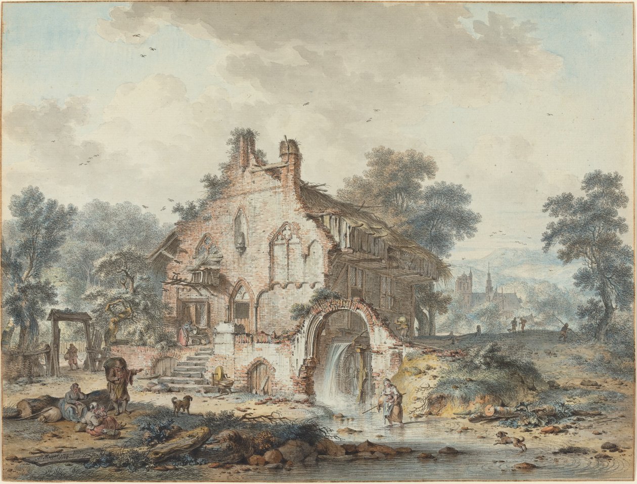 Molino de agua rústico en una ruina gótica de Hendrik de Meyer II
