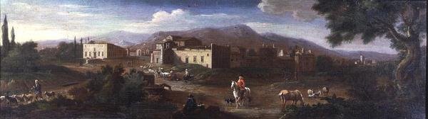 Un monasterio en la Campagna romana de Hendrik van (studio of) Lint
