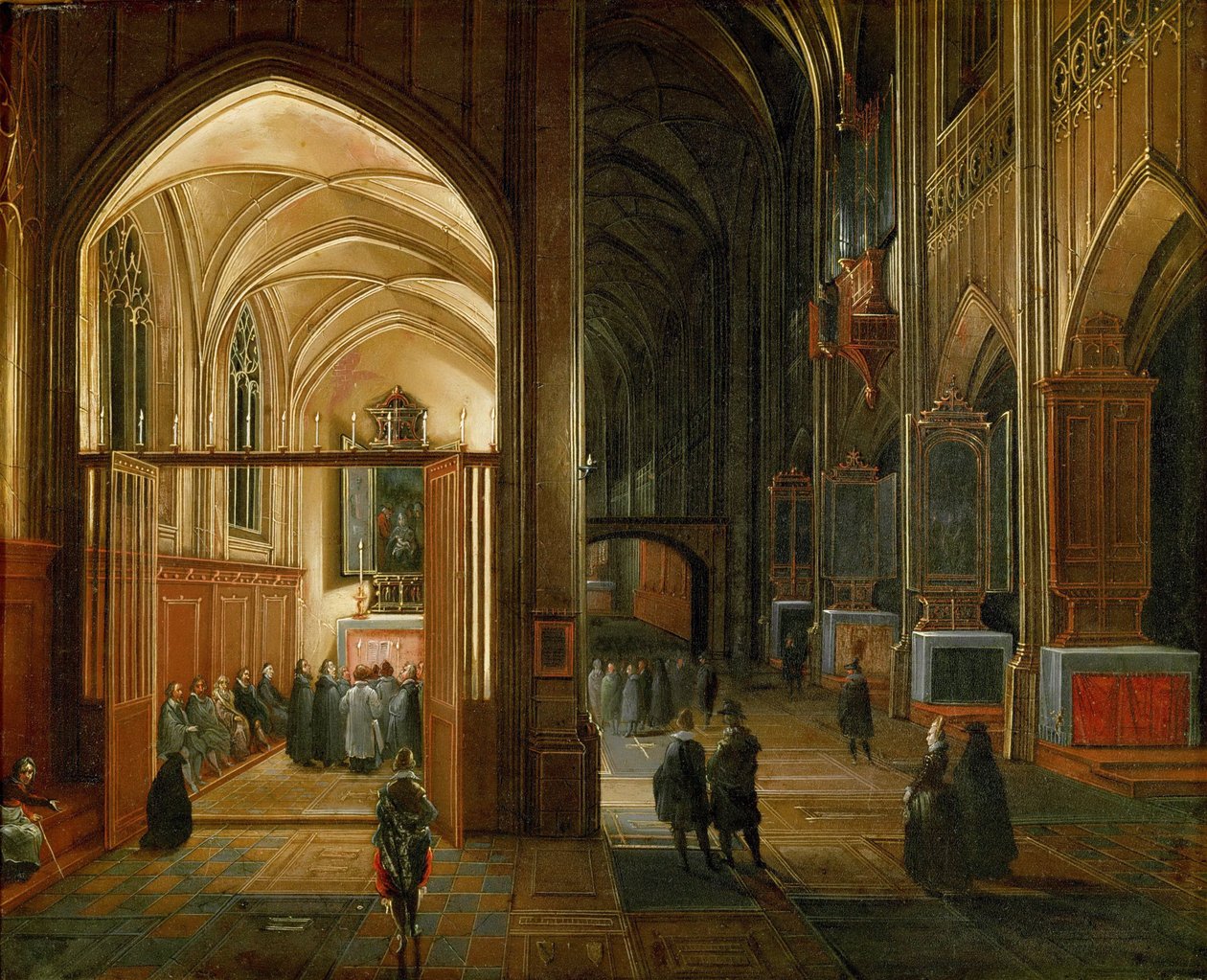 Servicio vespertino en una iglesia gótica de Hendrik van Steenwyck