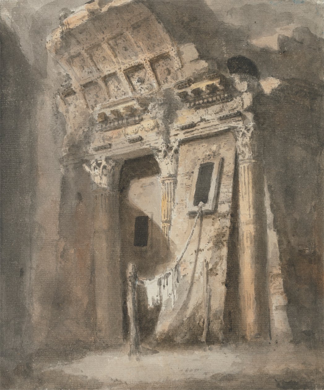 Arco en ruinas con una línea de lavado, posiblemente en Roma de Heneage Finch fourth Earl of Aylesford