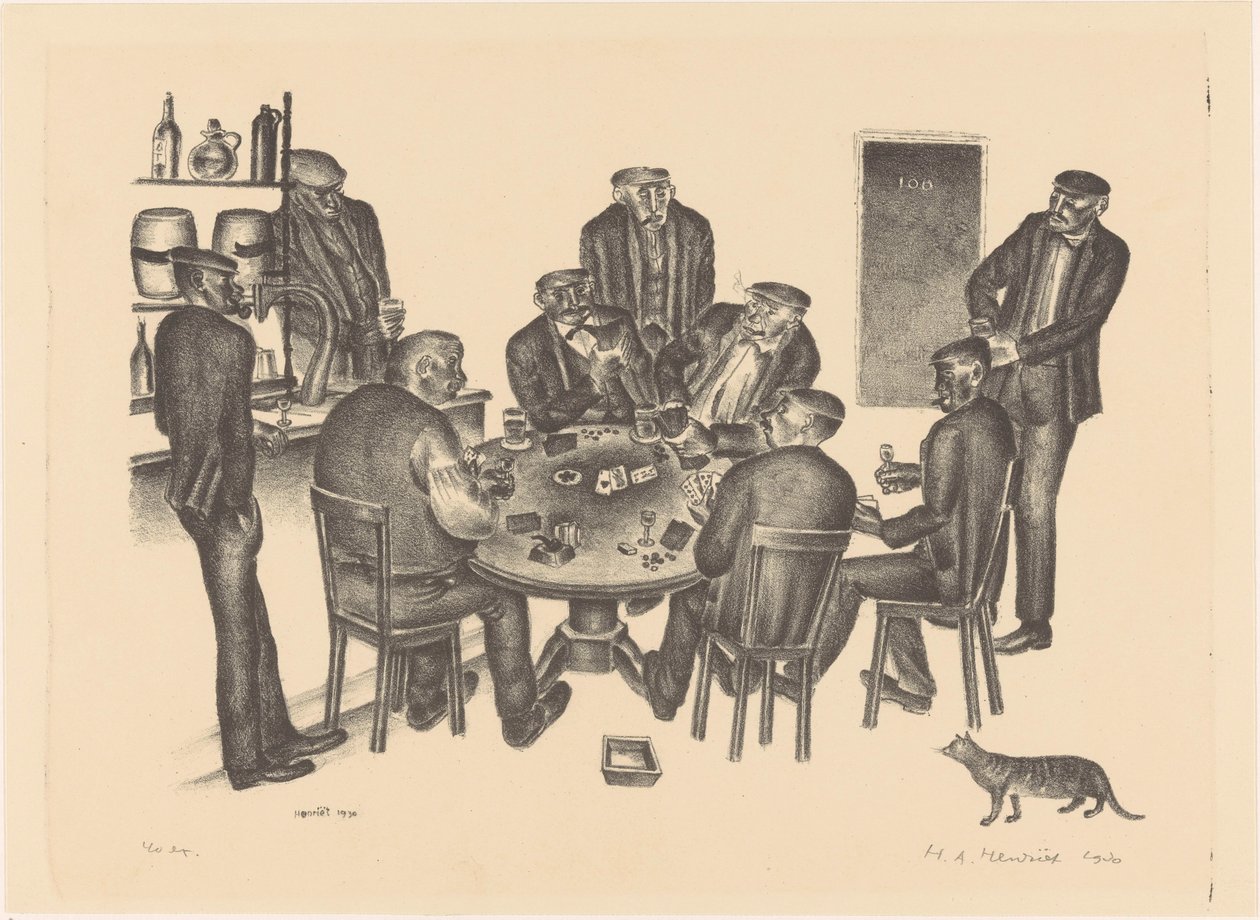 Hombres jugando a las cartas en un bar de Henk Henriët (signed by artist)