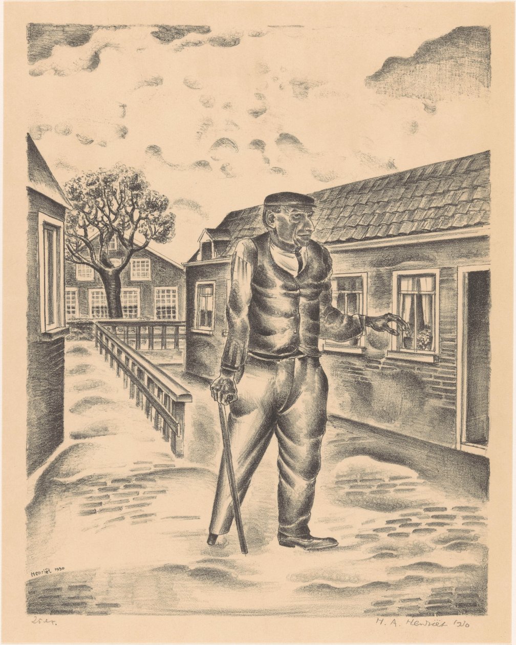 Hombre con pata de palo y bastón de Henk Henriët (signed by artist)