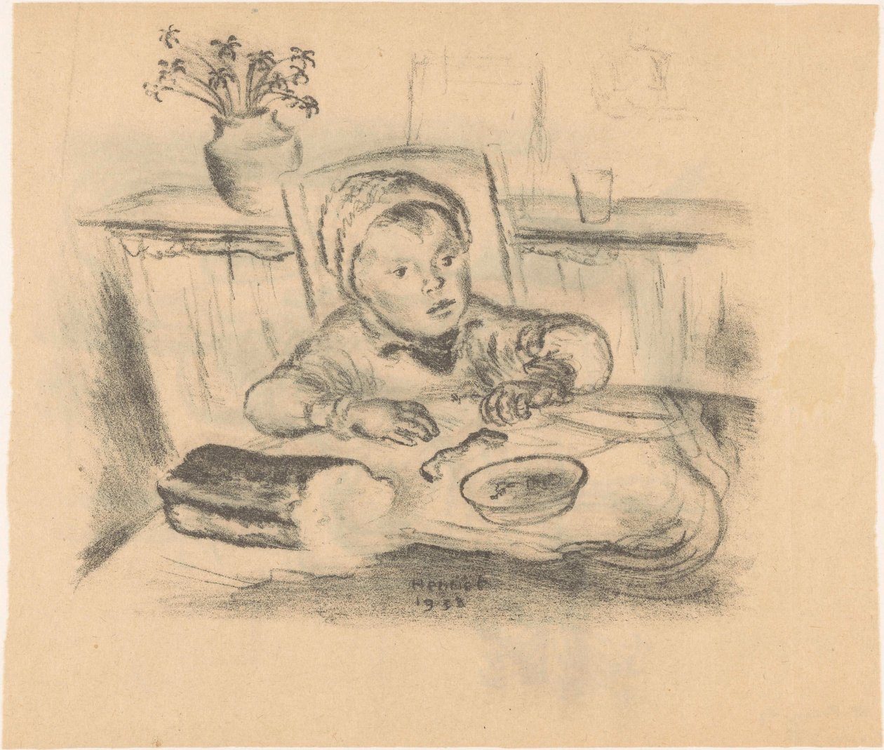 Niño con sombrero en la mesa de Henk Henriët