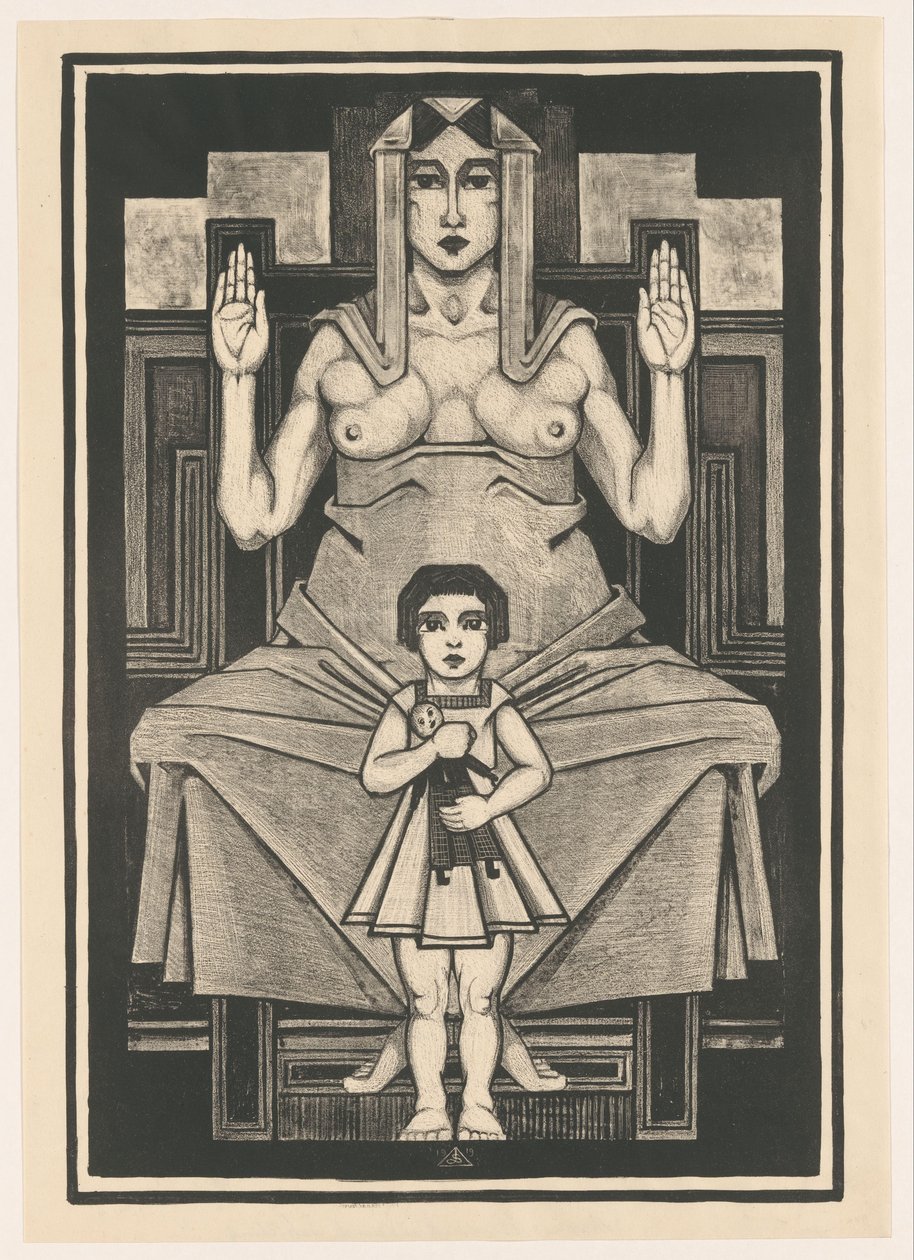 Composición estilizada con un niño delante de una mujer sentada de Henk Schilling