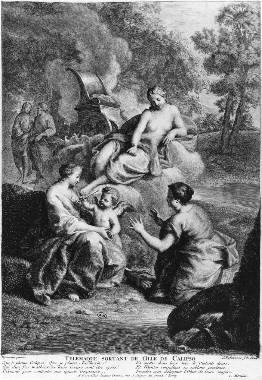 Telémaco dejando la Isla de Calipso, ilustración de 
