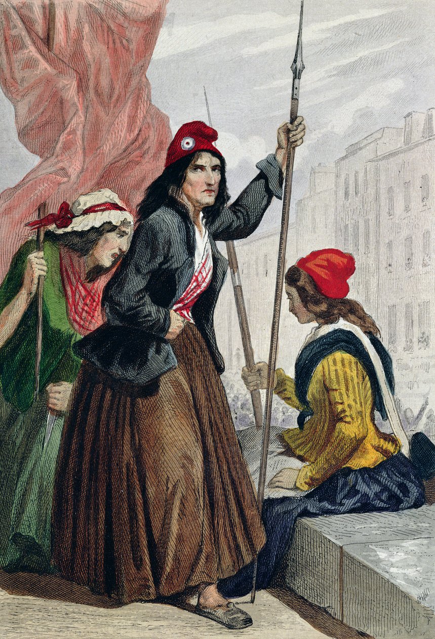 Las tricoteuses de la guillotina en los escalones de la iglesia de Saint-Roch, 16 de octubre de 1793 de Henri Baron
