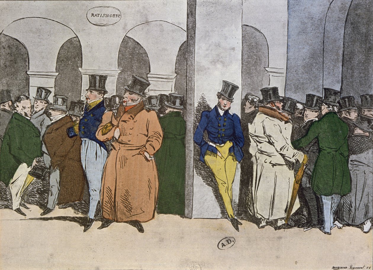 La Bolsa de Valores, grabado por Rougeron-Vignerot, 1856 de Henri Bonaventure Monnier