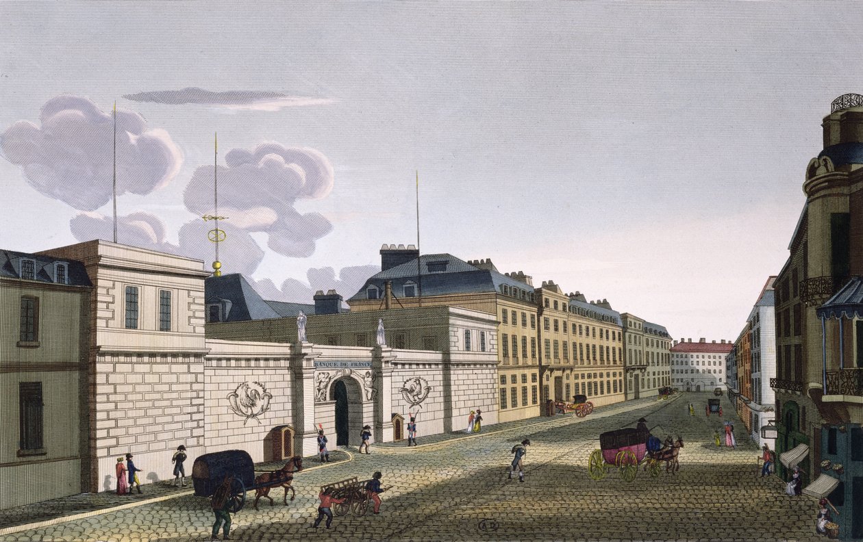 El Banco de Francia desde Rue Croix-Petits-Champs, grabado por Eugene Dubois, 1800 de Henri Courvoisier Voisin