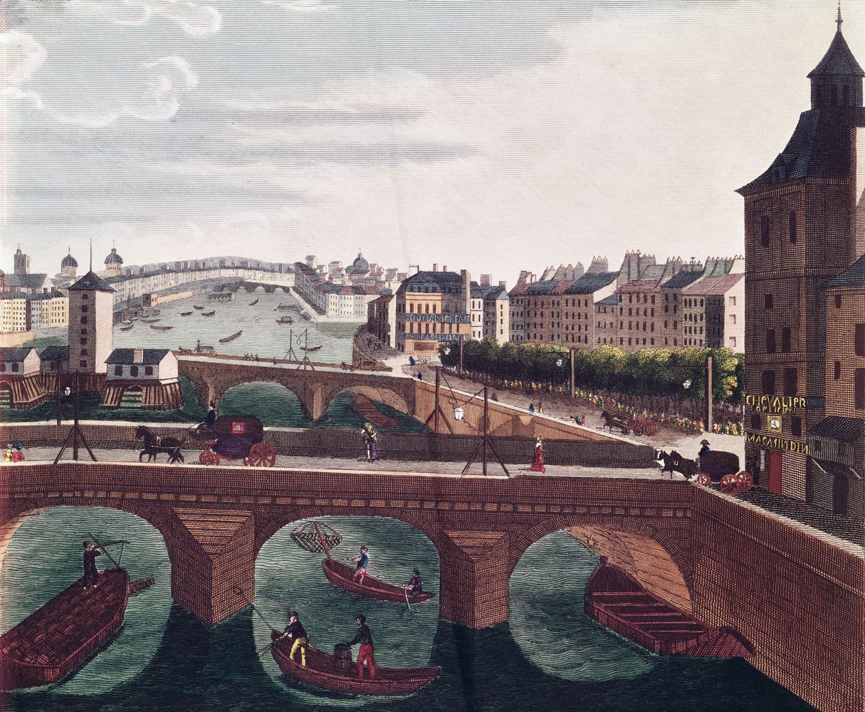 El Puente au Change y el Puente Notre Dame, c.1815-20 (detalle) de Henri Courvoisier Voisin