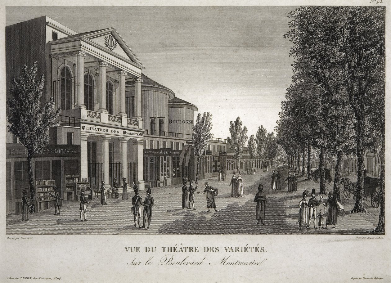 Teatro des Varietes, Boulevard Montmartre, París, grabado por Eugene Aubert (1789-1847) c.1810 de Henri Courvoisier Voisin